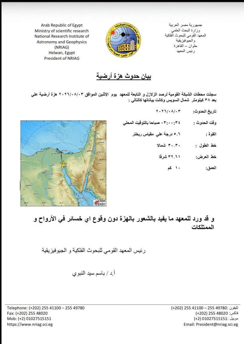 هزة أرضية قوية تضرب مصر وتستنفر الأجهزة الصحية كم بلغت قوتها؟