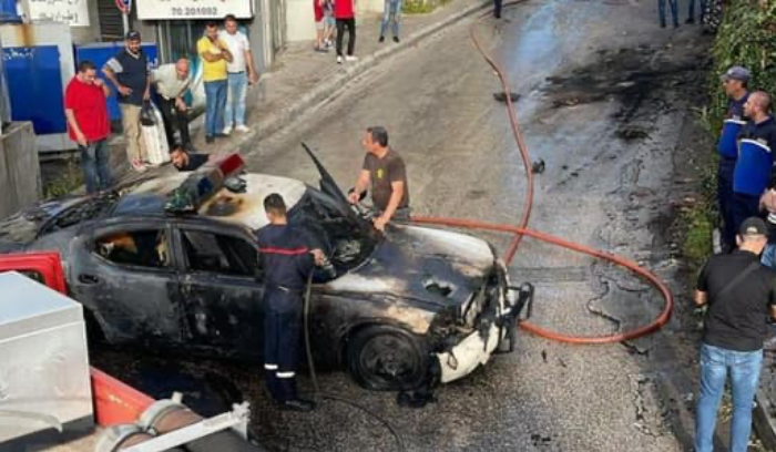إشتعال سيارة قوى الامن في جبيل