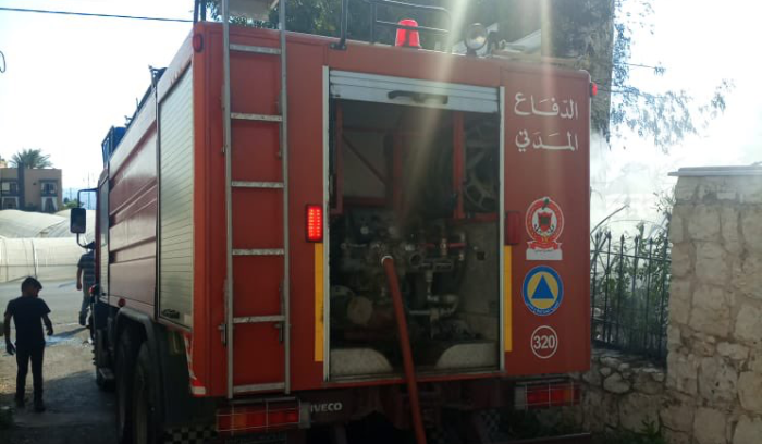 حريق كبير يلتهم أشجارًا على طريق عمشيت واقفال الاوتوستراد