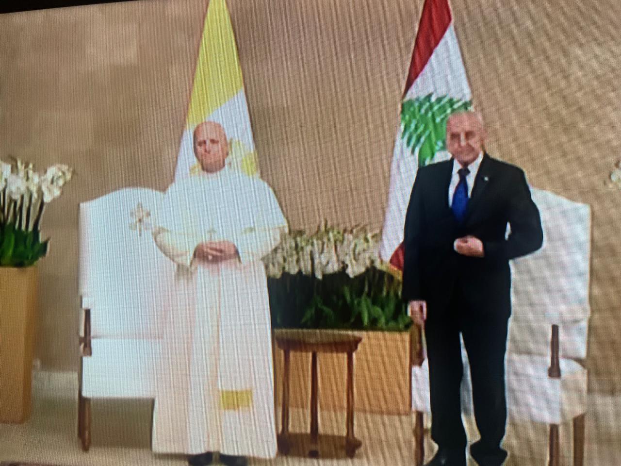 البابا لاوون 14 يعقد خلوة قصيرة مع  بري في بعبدا