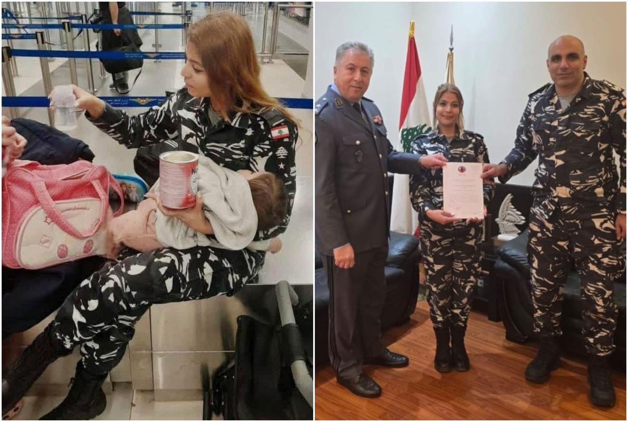 تكريم المعاون أول ناديا ناصر لرعايتها رضيعة في المطار