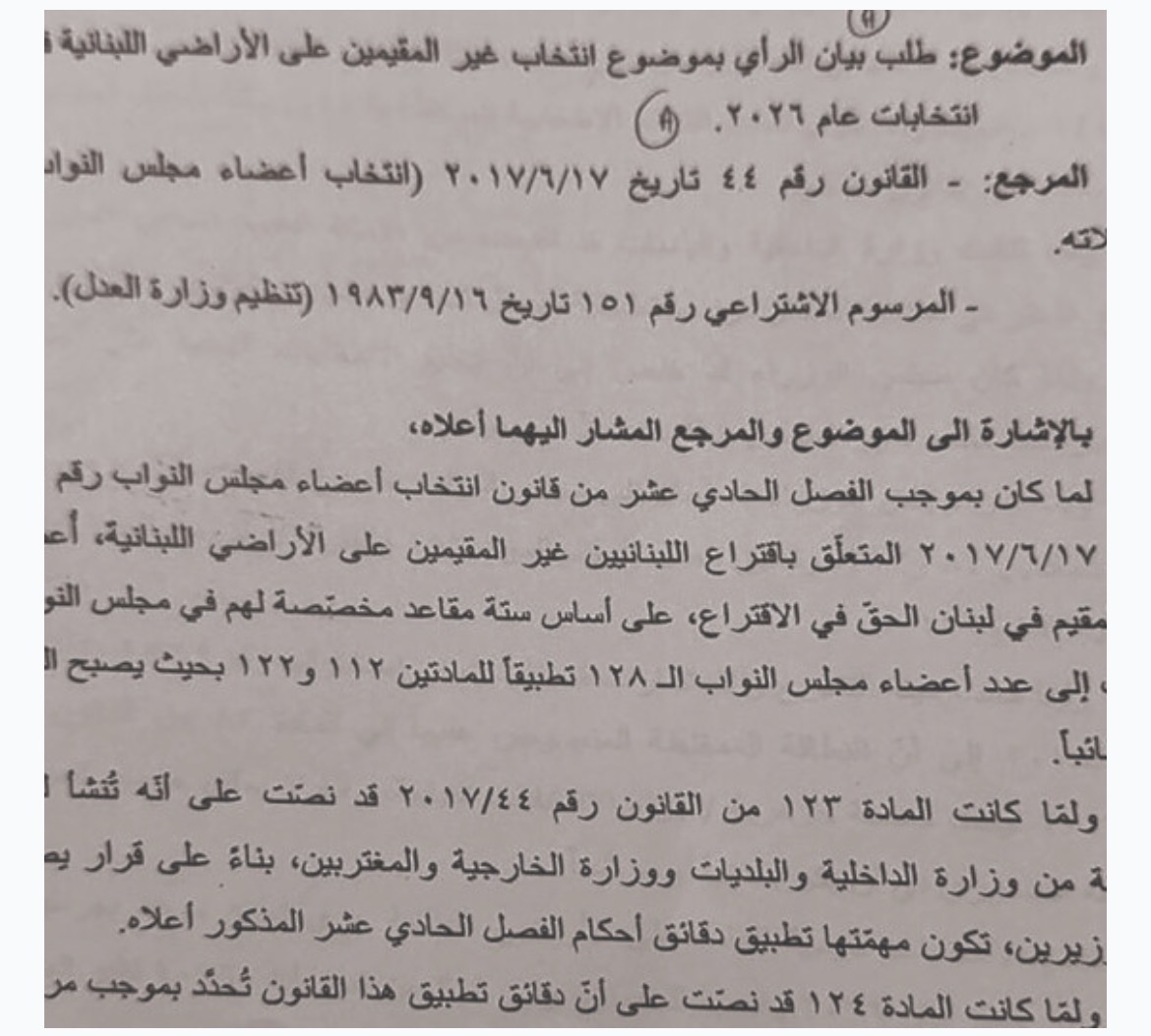النص الكامل لاستشارة هيئة التشريع لانتخابات المغتربين